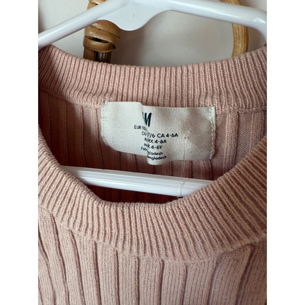H M Kids Girls Ribbed Knit Cropped Top Pink Short Sleeve Size M 4-6Y - Picture 2 of 2